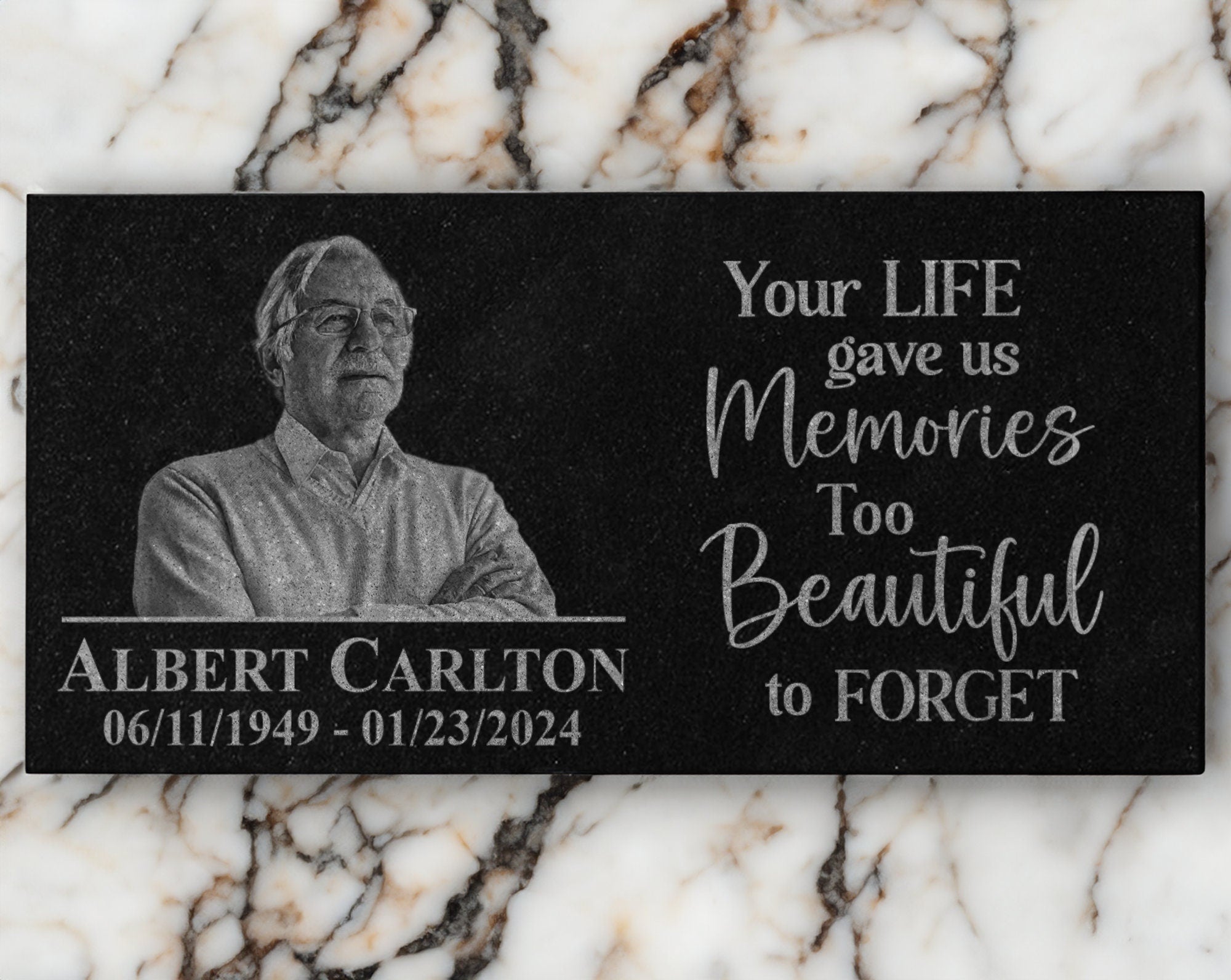 Custom Engraved Headstone: Personalized Grave Marker with Photo Plaque Sympathy Quote for Outdoor Human Memorial Stone Cemetery Decor