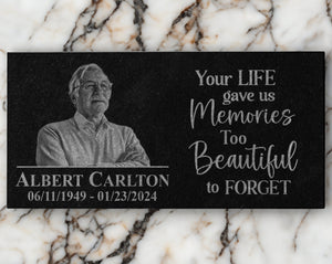 Custom Engraved Headstone: Personalized Grave Marker with Photo Plaque Sympathy Quote for Outdoor Human Memorial Stone Cemetery Decor