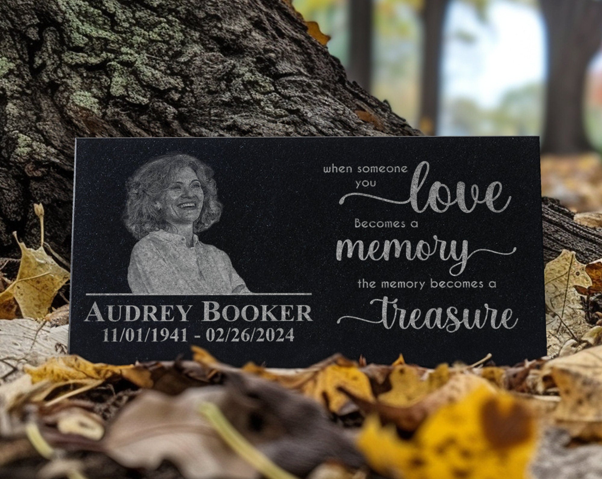 Custom Engraved Headstone: Personalized Grave Marker with Photo Plaque Sympathy Quote for Outdoor Human Memorial Stone Cemetery Decor
