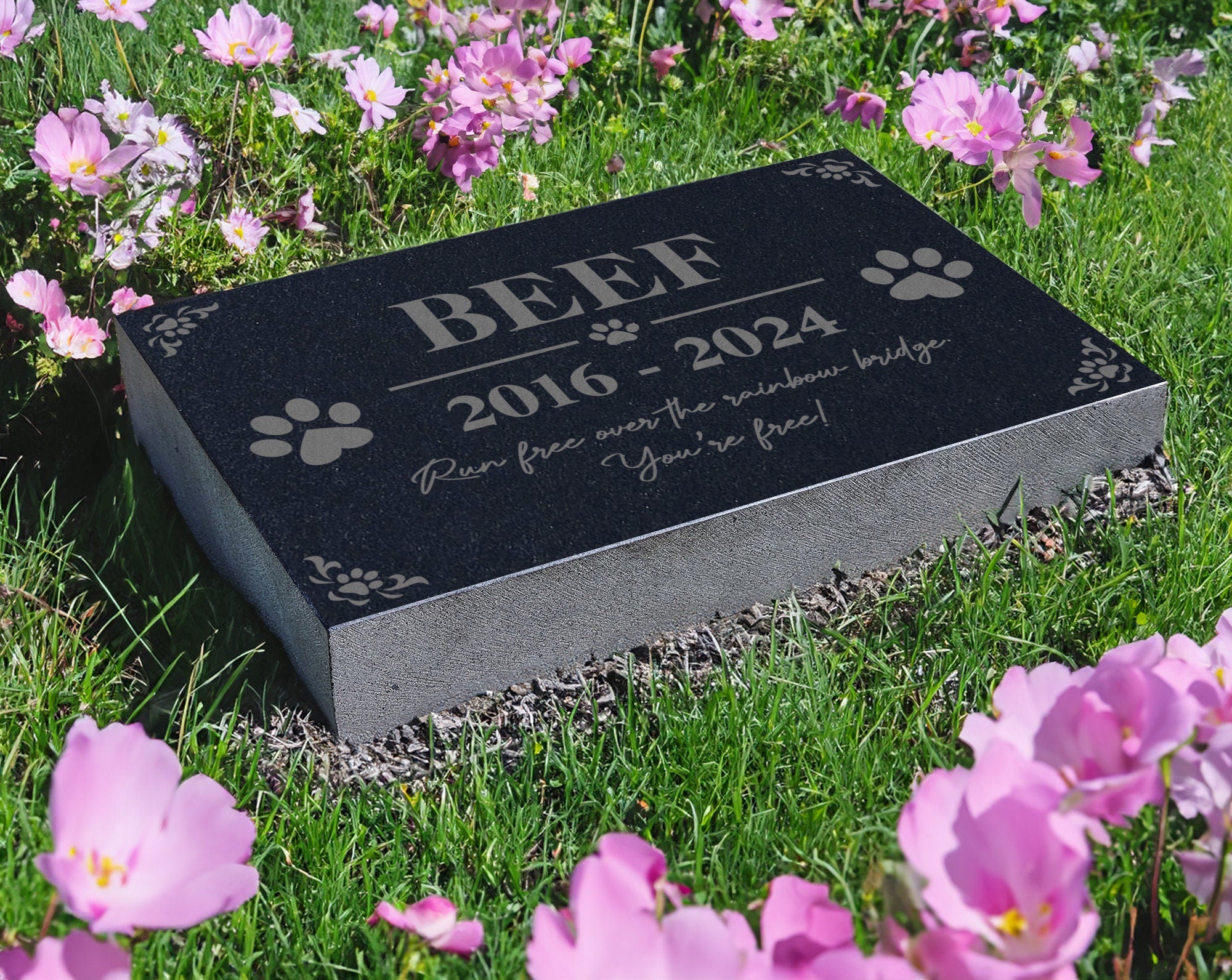 Engraved Memorial Plaque for Dog Cat w/ Heart Paw Prints, Personalized Gravestone Ornament w/ Photo, Outdoor Garden Sympathy Remembrance