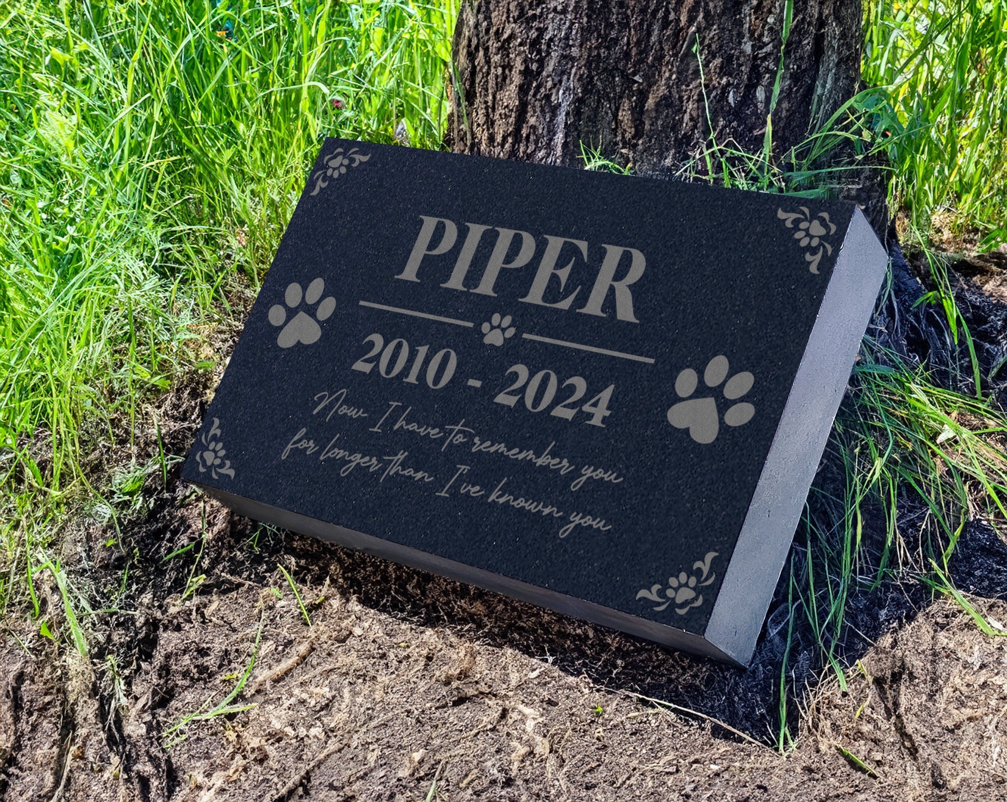 Engraved Memorial Plaque for Dog Cat w/ Heart Paw Prints, Personalized Gravestone Ornament w/ Photo, Outdoor Garden Sympathy Remembrance