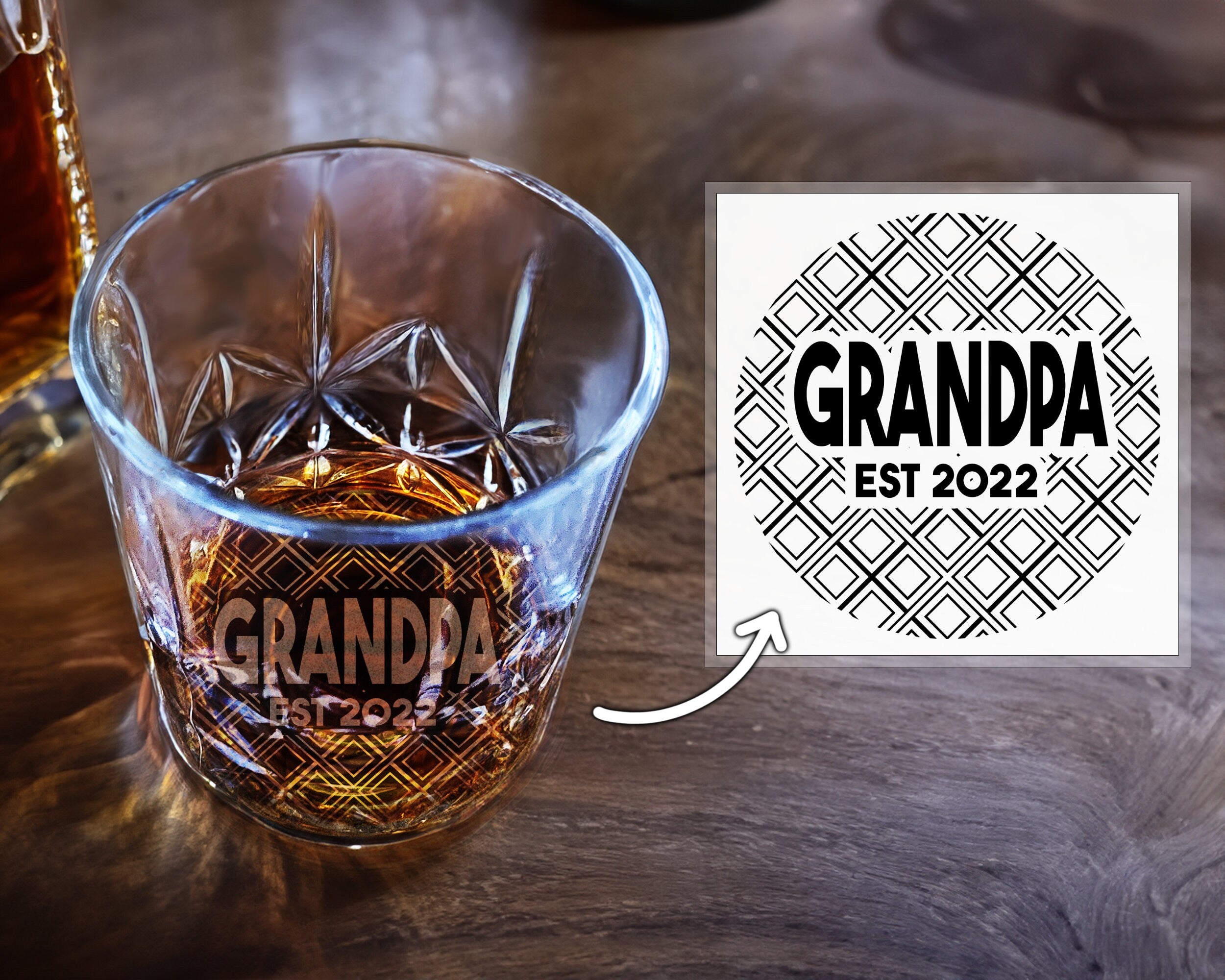 Personalized Whiskey Tumbler Glass | Bottom Engraving | Fathers Day | Home Bar | Gifts for Men, Dad, Grandpa | Bourbon Lowball Rock Glasses