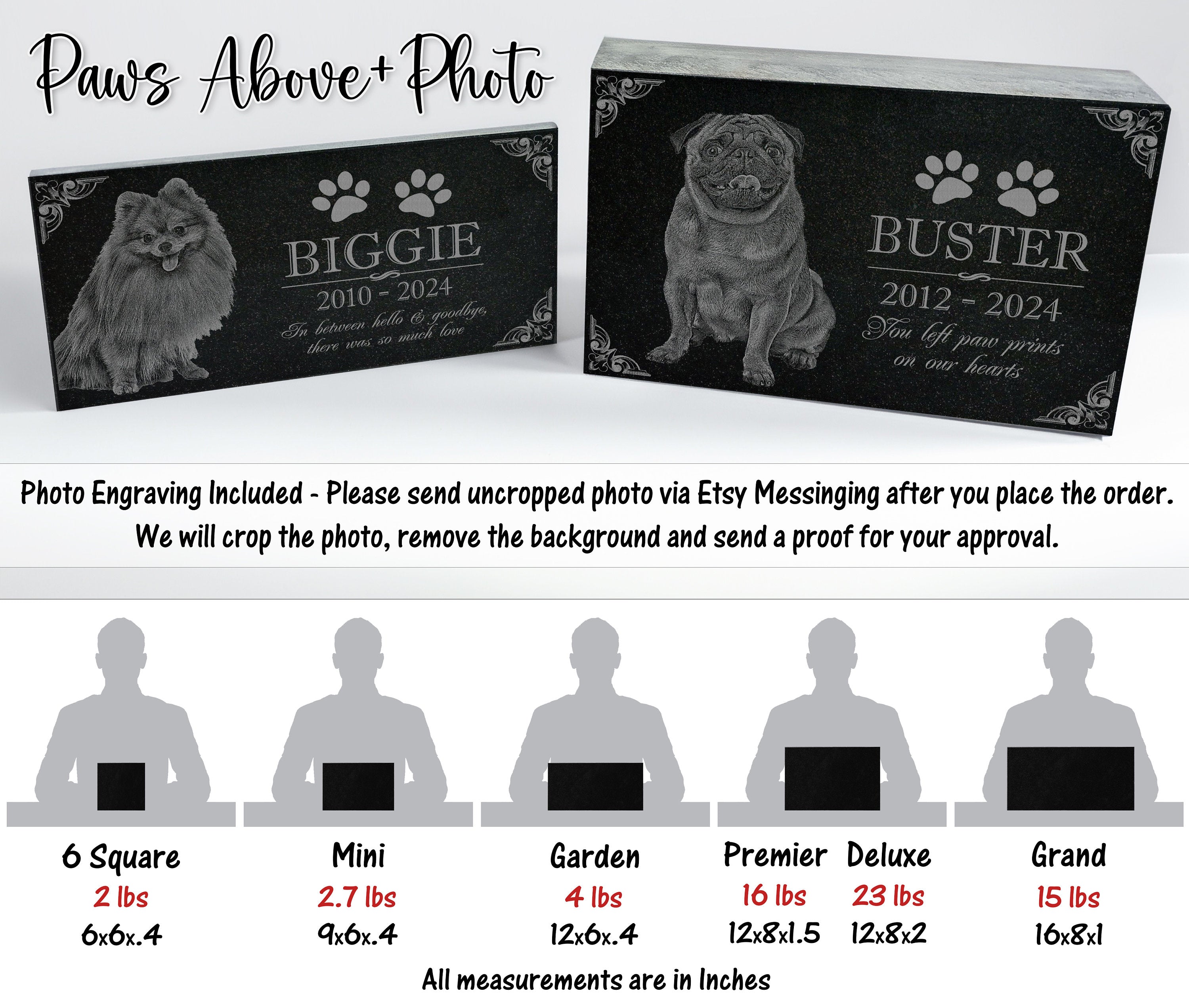Photo Garden Tribute Pet Memorial: Headstone Burial Plaque for Dog, Cat, Rabbit, Horse, Cow, Goats - Cemetery Marker, Tombstone, Statue