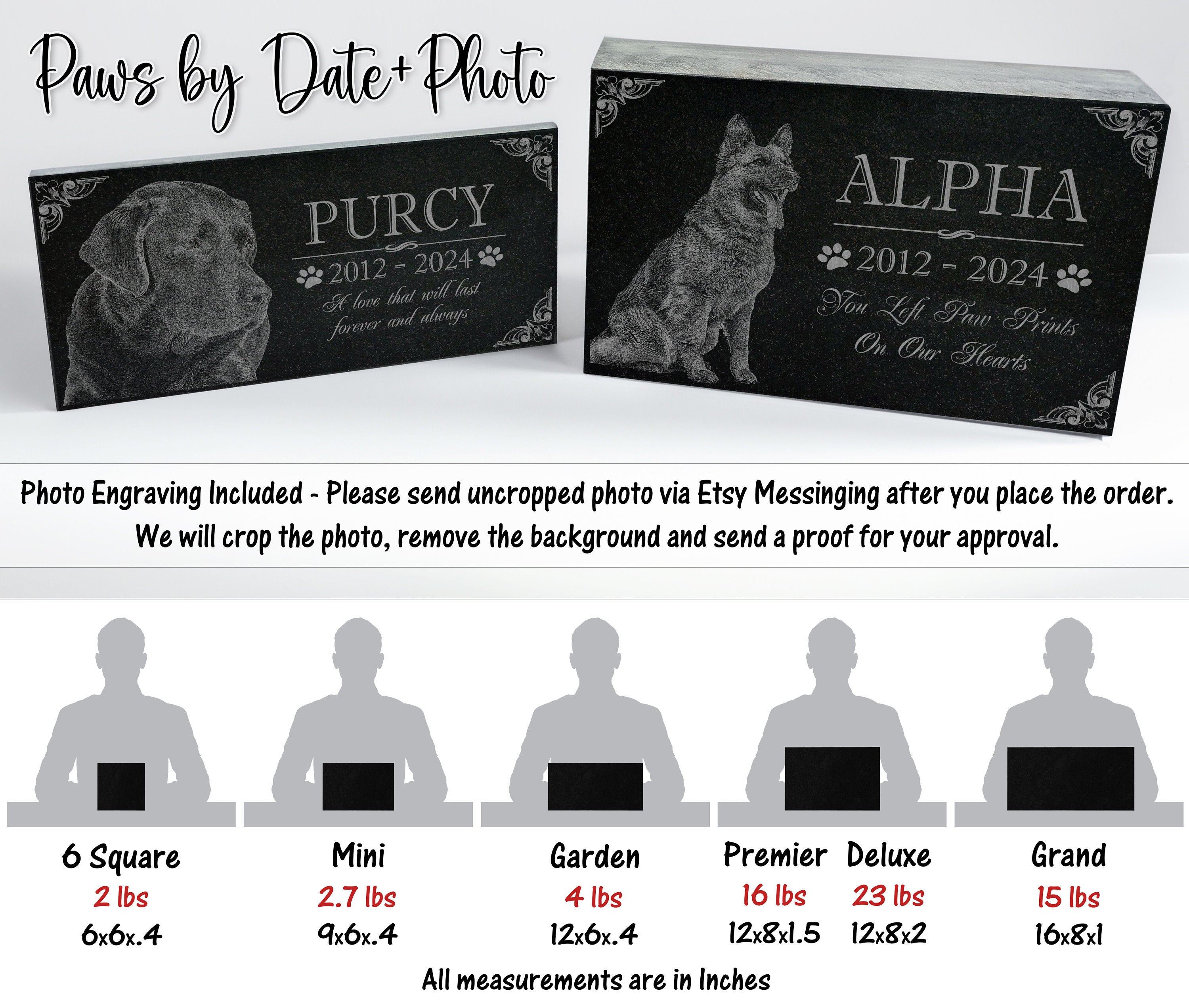Photo Garden Tribute Pet Memorial: Headstone Burial Plaque for Dog, Cat, Rabbit, Horse, Cow, Goats - Cemetery Marker, Tombstone, Statue