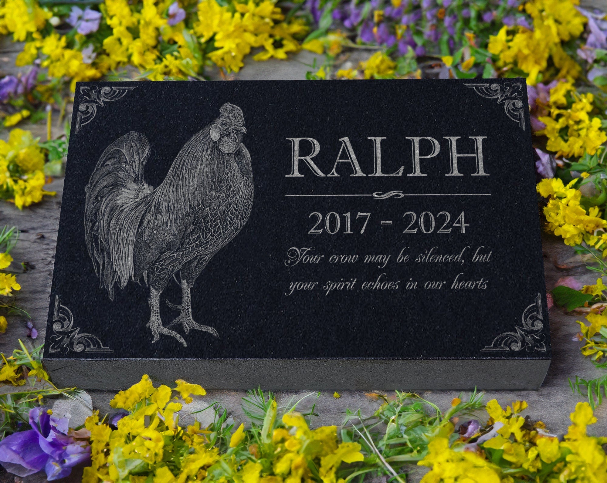 Personalized Chicken Memorial Stone w/ Photo: Rooster Headstone, Hen Grave Marker, Outdoor Backyard Bird Burial Marker, Pet Garden Tribute