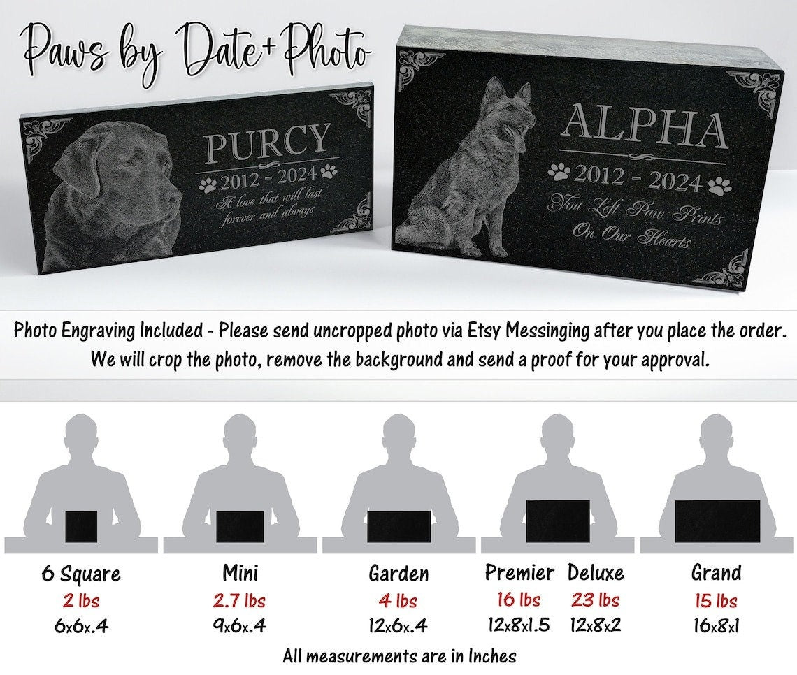 Multiple Pets Custom Pawprint Tribute: Engraved Loss of Dog Cat Memorial Stone, Animal Outdoor Plaque, Granite Memorial Garden Gravestone