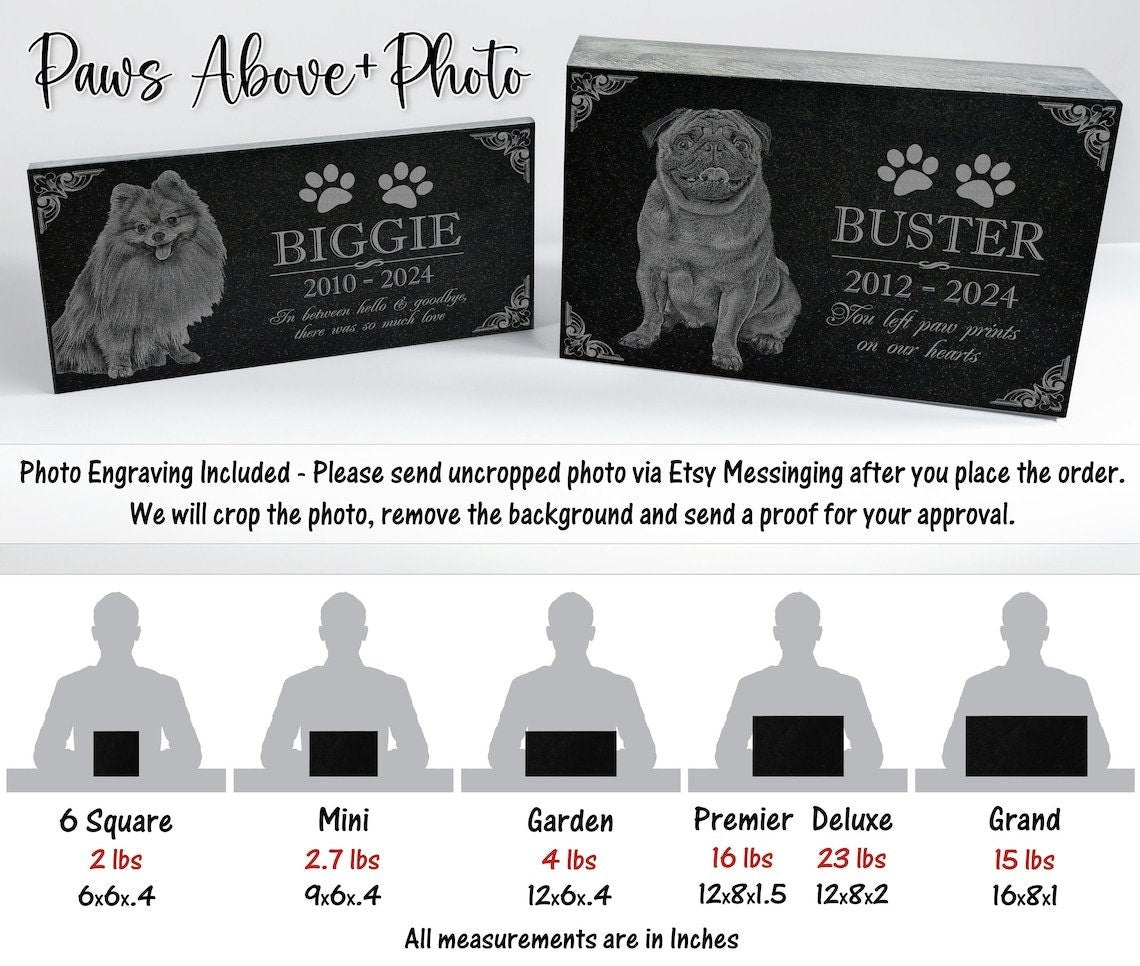 Multiple Pets Custom Pawprint Tribute: Engraved Loss of Dog Cat Memorial Stone, Animal Outdoor Plaque, Granite Memorial Garden Gravestone