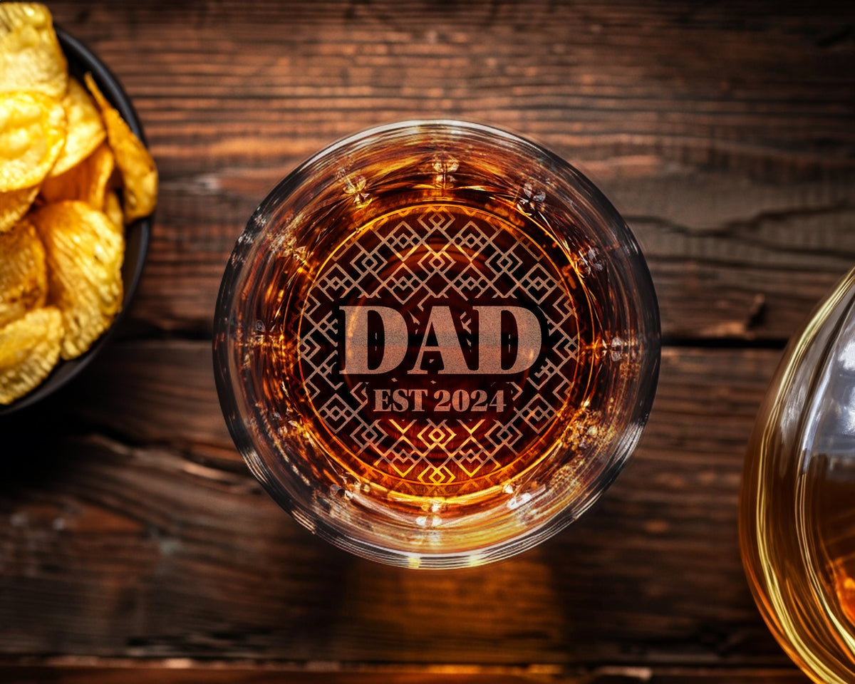 Personalized Whiskey Tumbler Glass | Bottom Engraving | Fathers Day | Home Bar | Gifts for Men, Dad, Grandpa | Bourbon Lowball Rock Glasses