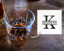 Custom Bourbon Gift for Men: Personalized Whiskey Glass w/ Bottom Engraving Initial Monogram for Dad, Wedding Party, Birthday & Father's Day