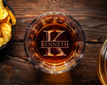 Custom Bourbon Gift for Men: Personalized Whiskey Glass w/ Bottom Engraving Initial Monogram for Dad, Wedding Party, Birthday & Father's Day