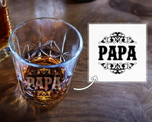 Fathers Day Papa Gift | Special Dad Cups | Engraved Bourbon Glass | Vintage Whiskey Drinkware | Bottom Etched Barware for Men | Kids Gift