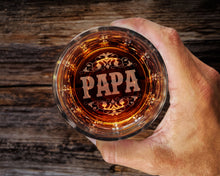 Fathers Day Papa Gift | Special Dad Cups | Engraved Bourbon Glass | Vintage Whiskey Drinkware | Bottom Etched Barware for Men | Kids Gift