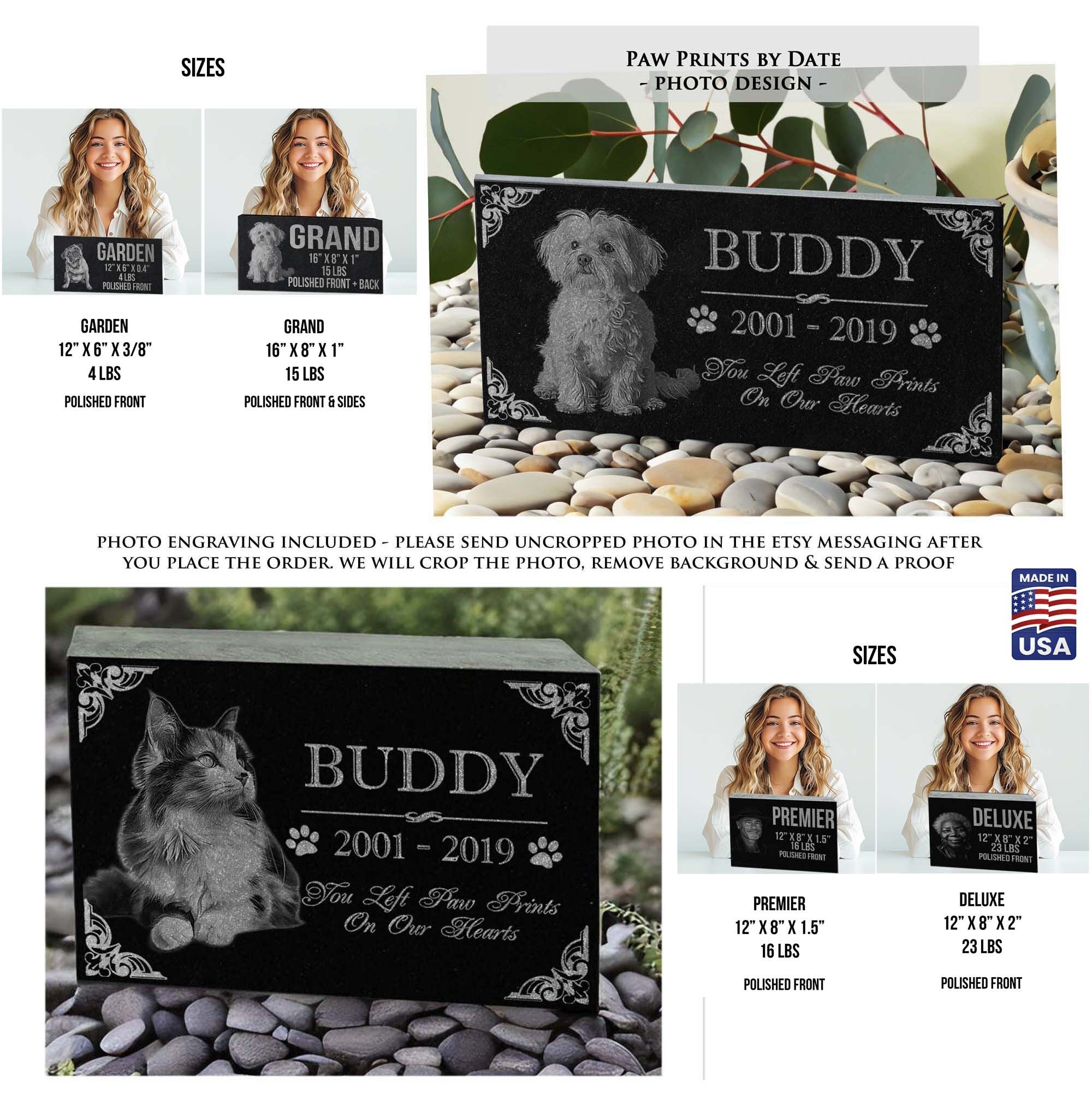 Personalized Memorial Gifts Loss of Pet: Sympathy Stones, Remembrance, Grave Markers for Dog or Cat - A Gift for Men, Women, Kids, Mother