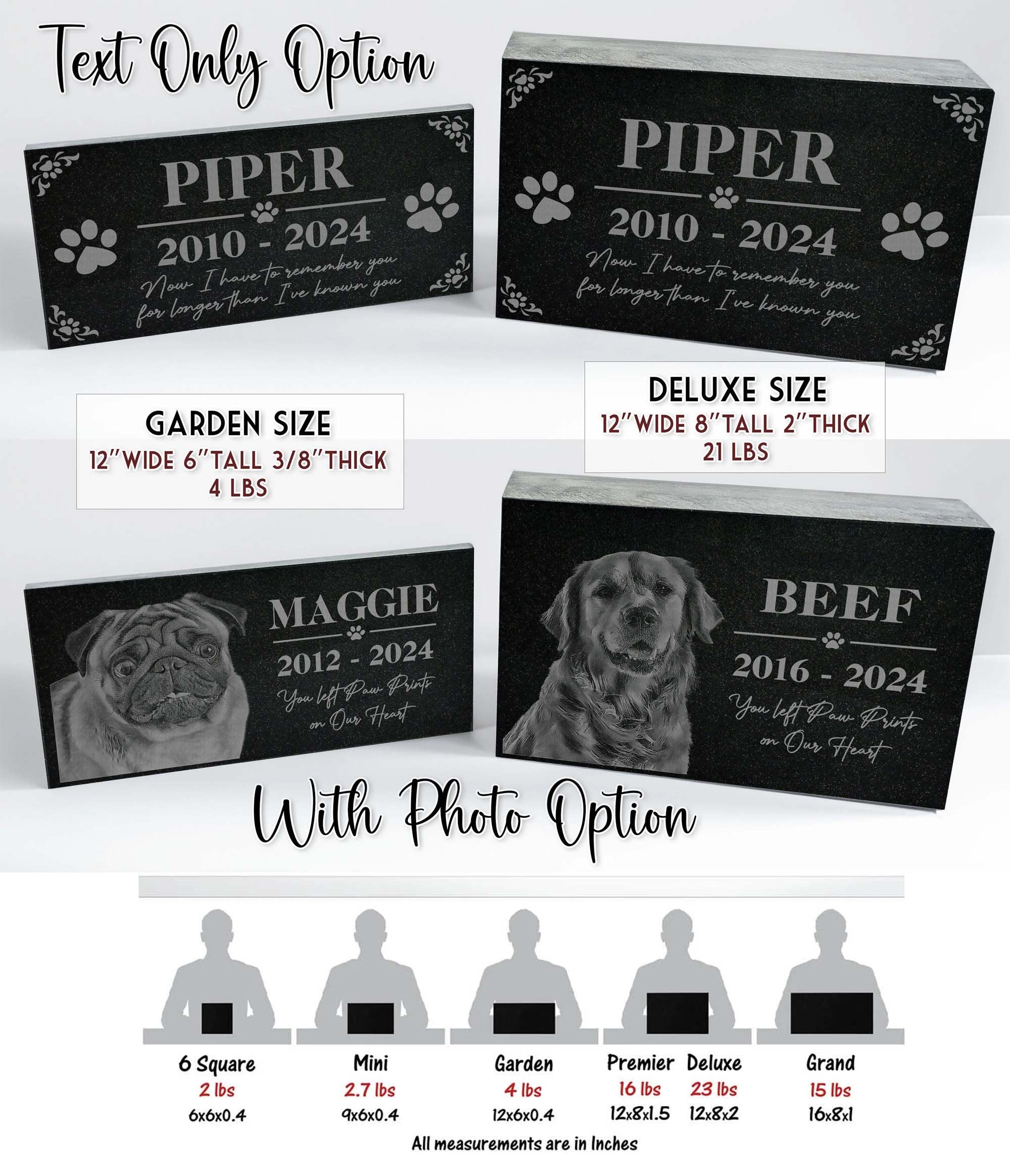 Engraved Memorial Plaque for Dog Cat w/ Heart Paw Prints, Personalized Gravestone Ornament w/ Photo, Outdoor Garden Sympathy Remembrance