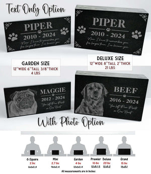 Engraved Memorial Plaque for Dog Cat w/ Heart Paw Prints, Personalized Gravestone Ornament w/ Photo, Outdoor Garden Sympathy Remembrance