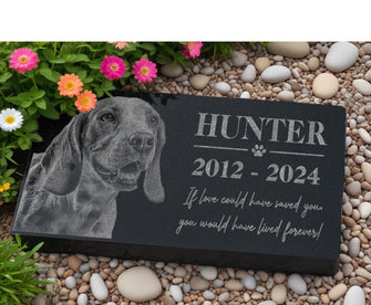 Granite Engraved Memorial Stone w/ Photo: Headstone for Pet Dog | Cat | Outdoor Memorial Plaque | Burial Gravestone Markers | Headstone