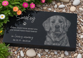 In Loving Memory Pet Memorial Stone w/ Engraved Photo: Dog, Cat, Pet Grave Marker for Backyard, Garden Tribute, Cemetery Tombstone Loss Gift