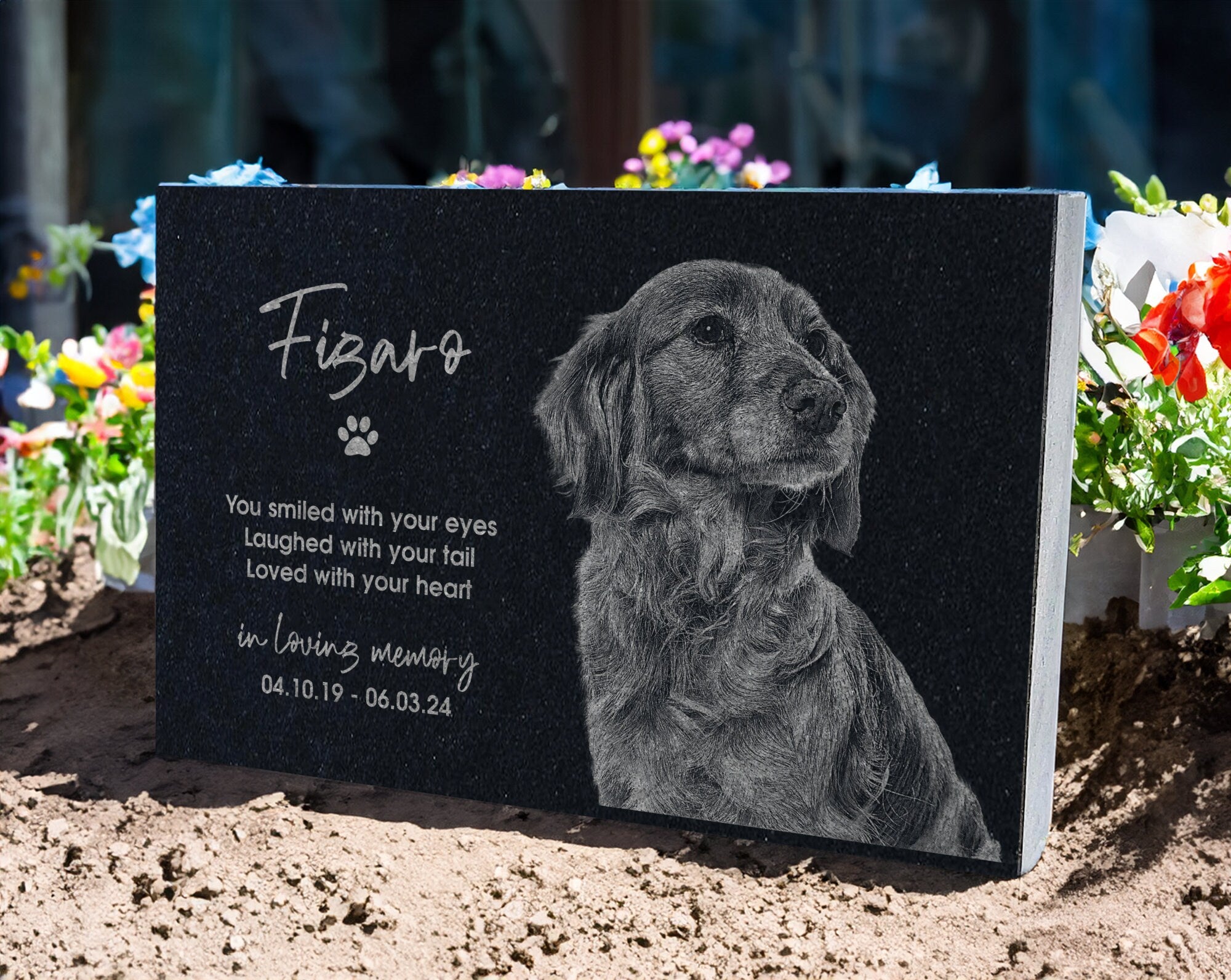 In Loving Memory Pet Memorial Stone w/ Engraved Photo: Dog, Cat, Pet Grave Marker for Backyard, Garden Tribute, Cemetery Tombstone Loss Gift