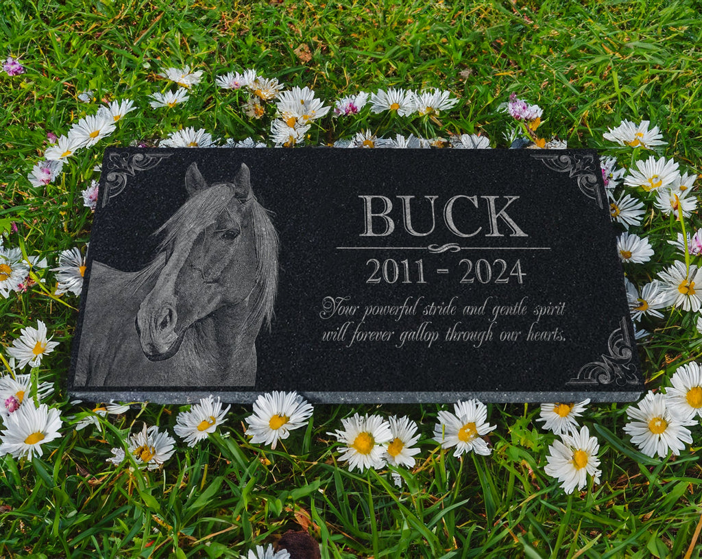 Customizable Granite Pony Horse Memorial: Engraved Headstone w/ Photo ...