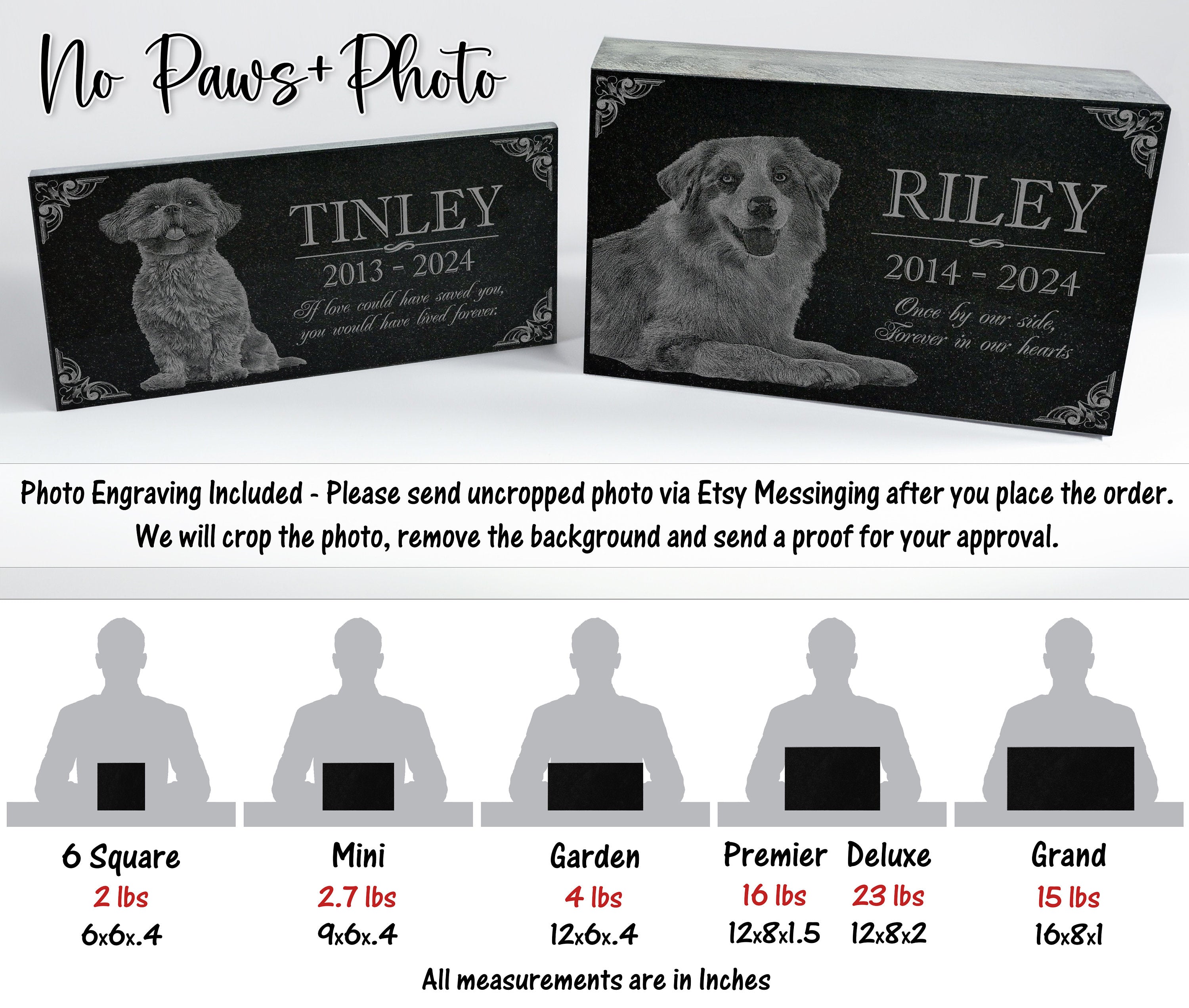 Photo Garden Tribute Pet Memorial: Headstone Burial Plaque for Dog, Cat, Rabbit, Horse, Cow, Goats - Cemetery Marker, Tombstone, Statue