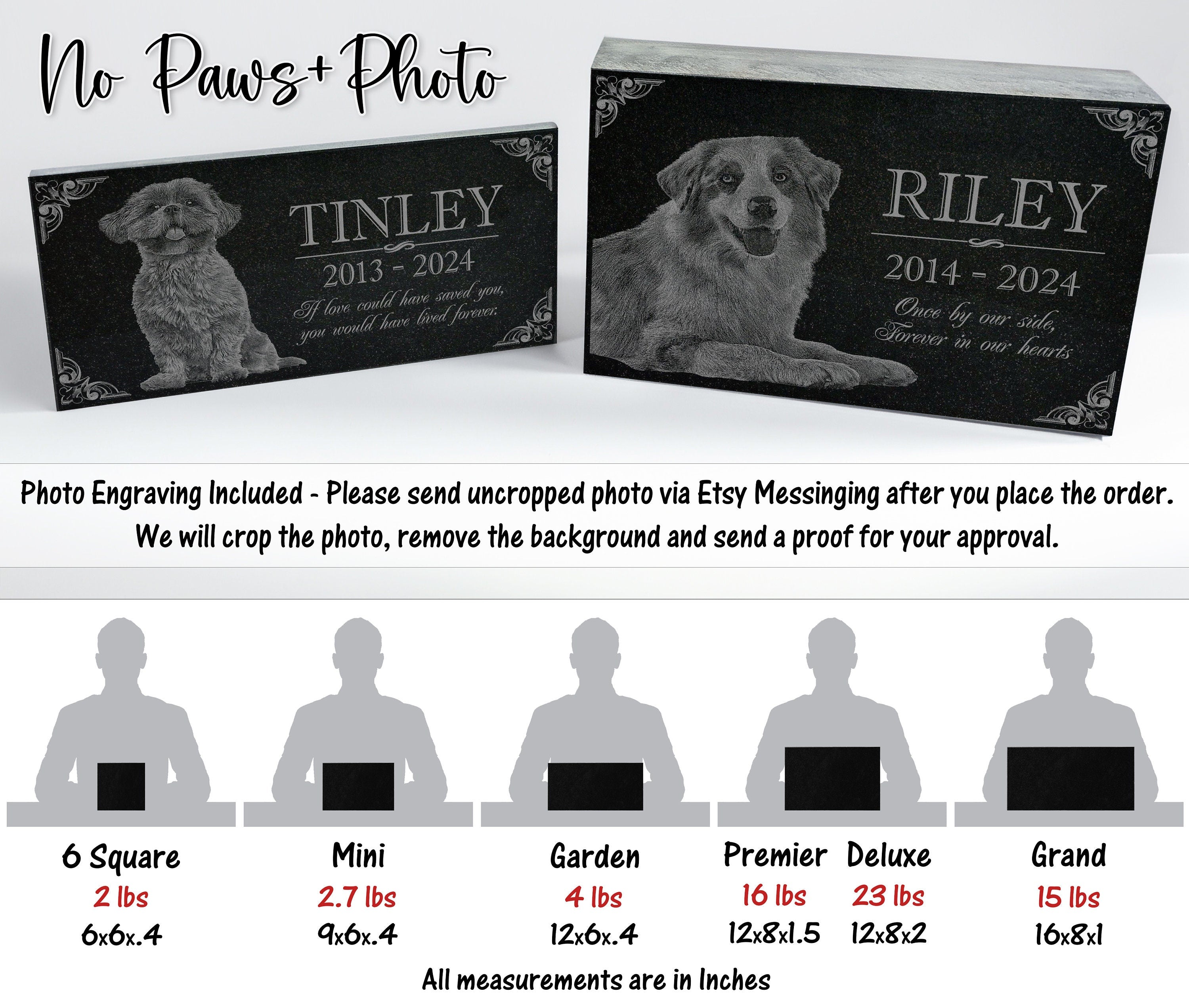 Personalized Custom Granite Dog Cat Memorial Headstone - Waterproof Pet Cemetery Marker with Photo Plaque for Outdoor Garden Stepping Stone