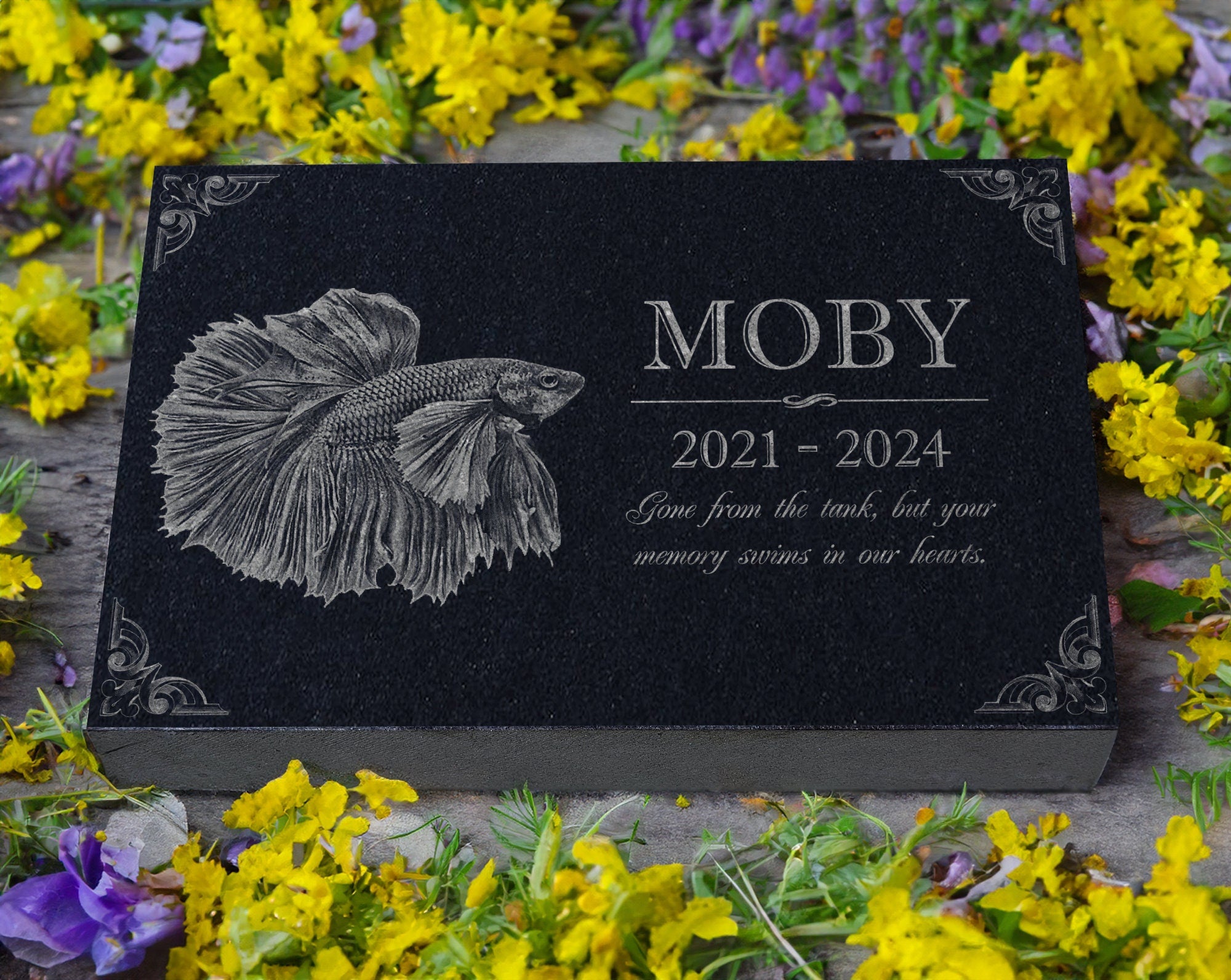 Custom Fish Memorial Stone: Goldfish Betta Koi Guppy | Loss of Pet Fish | Burial Grave Marker | Fish Photo Memorial | Siamese Fighting Fish