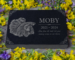 Custom Fish Memorial Stone: Goldfish Betta Koi Guppy | Loss of Pet Fish | Burial Grave Marker | Fish Photo Memorial | Siamese Fighting Fish