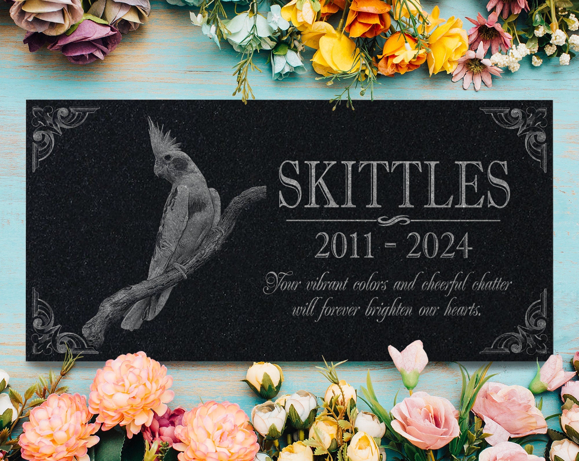 Photo Pet Memorial Gift for Bird Lovers: Parakeet & African Grey Parrot Parakeet Cockatiel Lovebird Memorial Stone | Pet Loss Burial Marker