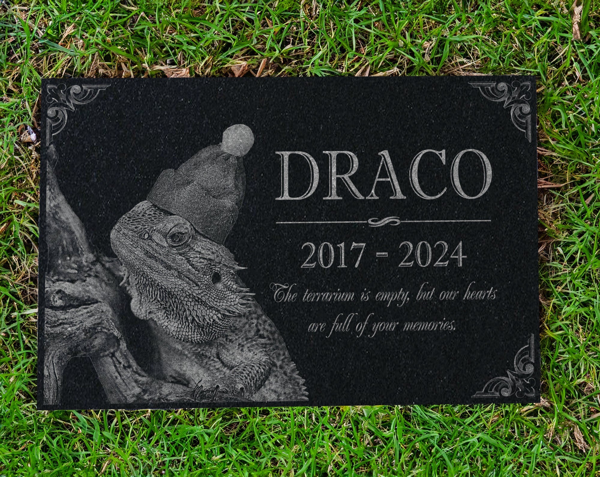 Custom Pet Photo Memorial Slab: Rabbit Garden Tribute, Horse Headstone, Reptile Burial Marker, Chicken Grave Plaque, Goat Outdoor Keepsake