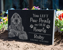 Engraved Pet Memorial Stone: Dog, Cat, or Pet Remembrance Gift w/ Custom Photo | You Left Paw Prints On Our Hearts | Feline Dog Lovers Gift