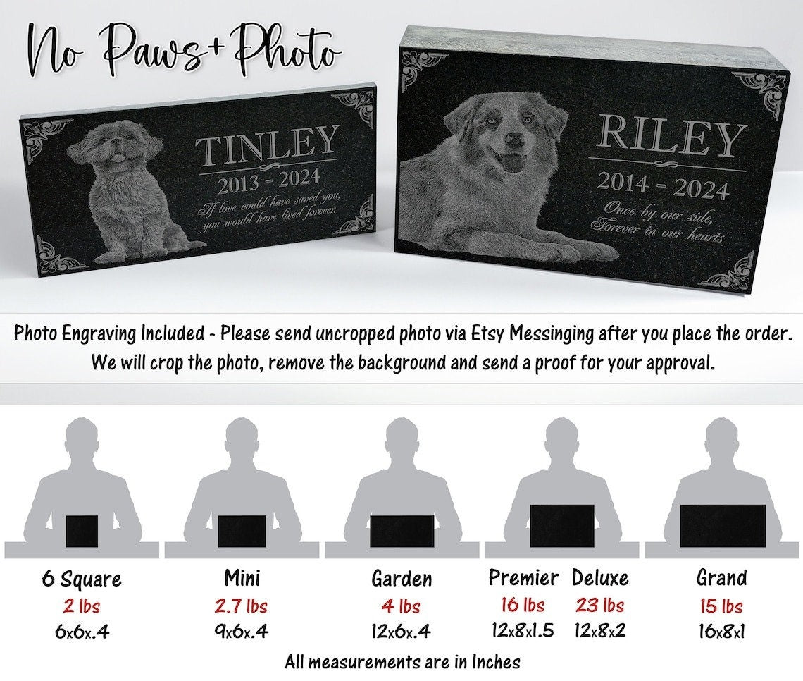 Multiple Pets Custom Pawprint Tribute: Engraved Loss of Dog Cat Memorial Stone, Animal Outdoor Plaque, Granite Memorial Garden Gravestone