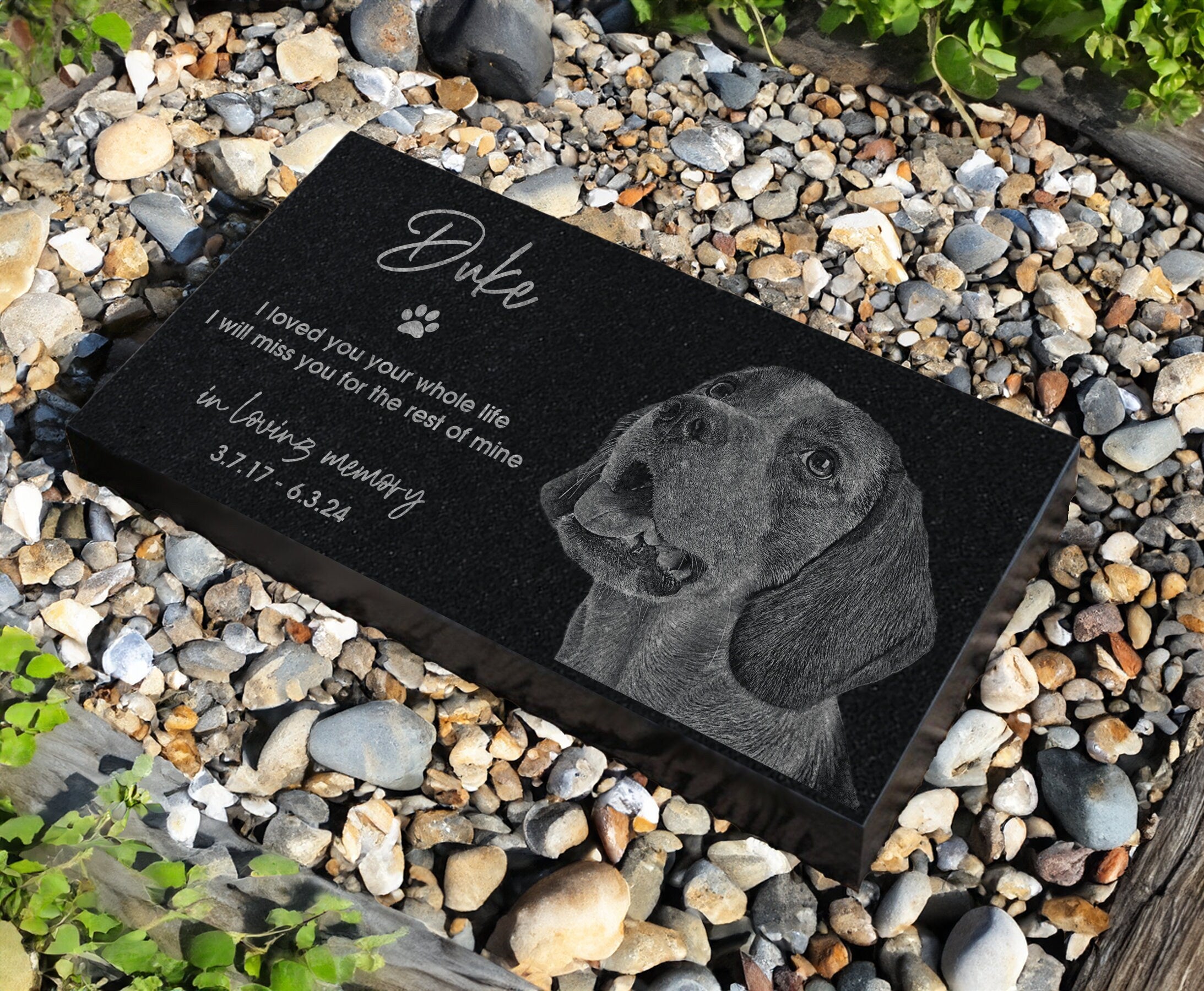 In Loving Memory Pet Memorial Stone w/ Engraved Photo: Dog, Cat, Pet Grave Marker for Backyard, Garden Tribute, Cemetery Tombstone Loss Gift