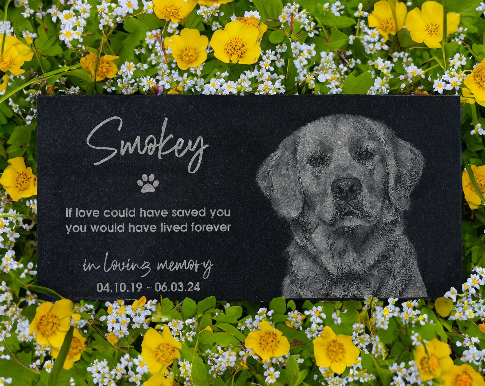 In Loving Memory Pet Memorial Stone w/ Engraved Photo: Dog, Cat, Pet Grave Marker for Backyard, Garden Tribute, Cemetery Tombstone Loss Gift