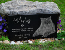 Cat Photo Memorial Stone w/ Engraved Portrait | Feline Remembrance Plaque | Kitten Tombstone Headstone | Tree Dedication for Lawn & Garden