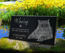 Cat Photo Memorial Stone w/ Engraved Portrait | Feline Remembrance Plaque | Kitten Tombstone Headstone | Tree Dedication for Lawn & Garden