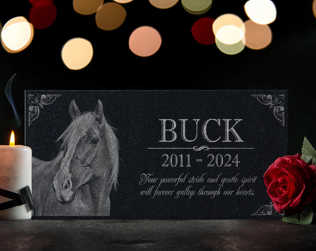 Customizable Granite Pony Horse Memorial: Engraved Headstone w/ Photo ...