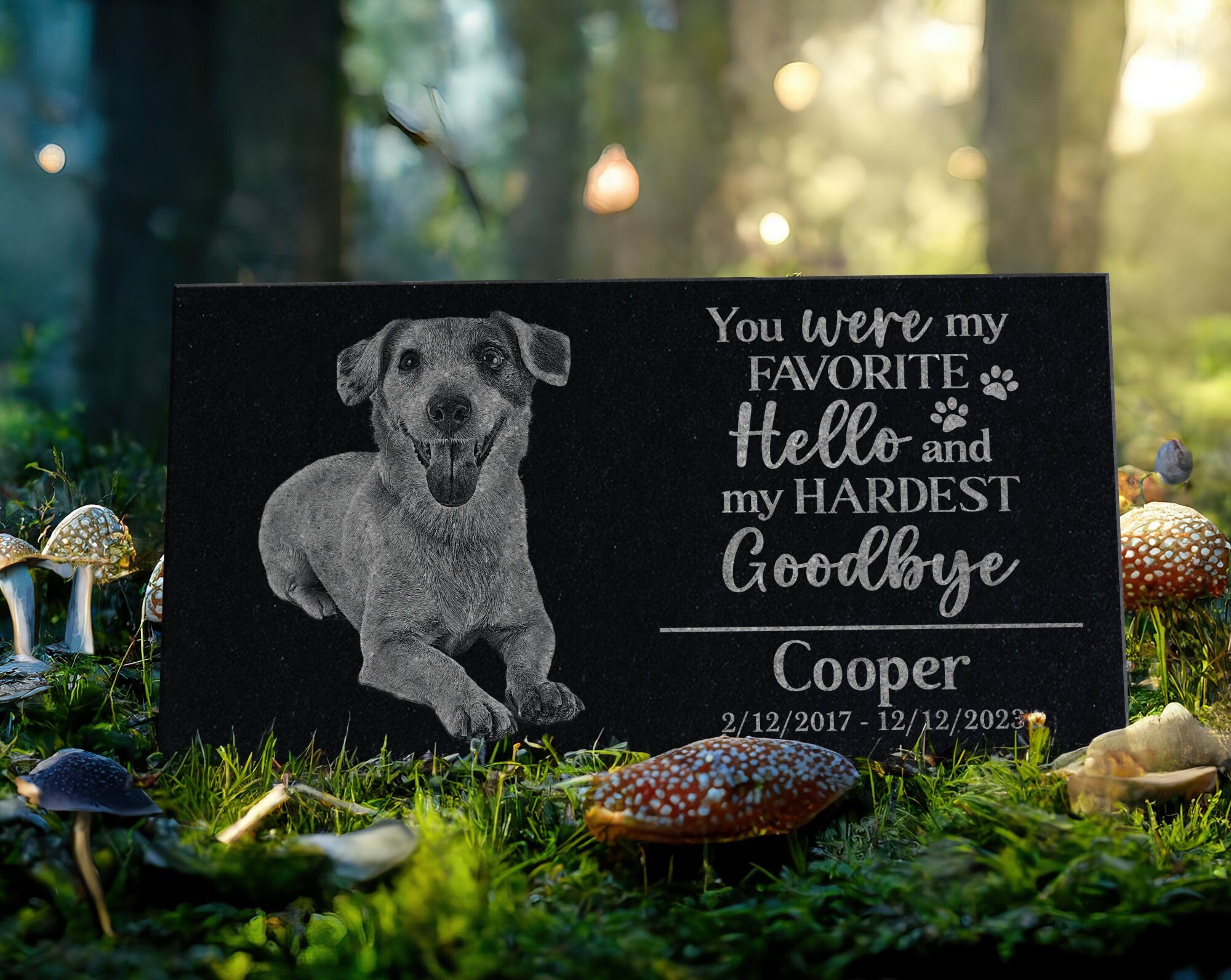 Engraved Photo Memorial Plaque: Cemetery Marker | Outdoor Headstone Tombstone | Custom Pet Loss Gift | Dog Cat Garden Tribute Grave Stone