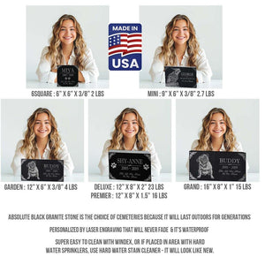 Custom Granite Memorial Stone: Multiple Names | Personalized Indoor Outdoor Engraved Plaque | Pet Headstone Paw Prints or Human with Angel