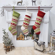 Knit Christmas Stockings Knitted 23" Fair Isle Deer, Snowflake, Santa, Snowman Custom Holiday Intarsia Family Pet Names