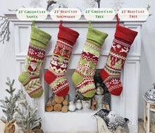 Knit Christmas Stockings Knitted 23" Fair Isle Deer, Snowflake, Santa, Snowman Custom Holiday Intarsia Family Pet Names