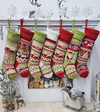 Knit Christmas Stockings Knitted 23" Fair Isle Deer, Snowflake, Santa, Snowman Custom Holiday Intarsia Family Pet Names