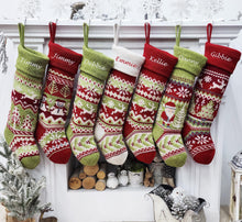Knit Christmas Stockings Knitted 23" Fair Isle Deer, Snowflake, Santa, Snowman Custom Holiday Intarsia Family Pet Names