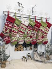 Knit Christmas Stockings Knitted 23" Fair Isle Deer, Snowflake, Santa, Snowman Custom Holiday Intarsia Family Pet Names