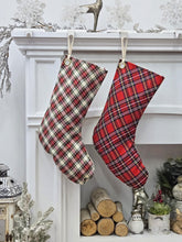 Arlington Plaid Christmas Stockings | Farmhouse Highlands Gaelic Celtic Style Tartan Red Green Yellow White Fabric Personalized Embroidery