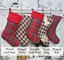 Arlington Plaid Christmas Stockings | Farmhouse Highlands Gaelic Celtic Style Tartan Red Green Yellow White Fabric Personalized Embroidery