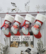 Antique Santa Clause Christmas Stockings Personalized Embroidery or Name Tag Red White Plush Old World Finished Embroidered Vintage Looking