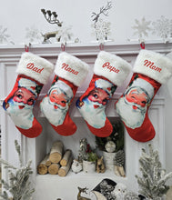 Antique Santa Clause Christmas Stockings Personalized Embroidery or Name Tag Red White Plush Old World Finished Embroidered Vintage Looking