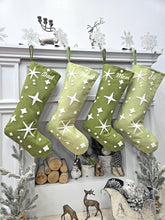 Starry Sage Christmas Stockings | Dark Light Green White Bethlehem Star Modern Traditional Noel Yuletide Yule Personalized Embroidered Name