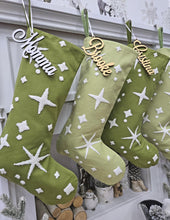 Starry Sage Christmas Stockings | Dark Light Green White Bethlehem Star Modern Traditional Noel Yuletide Yule Personalized Embroidered Name