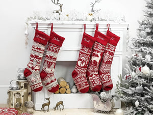 extra long oversized christmas stockings scandi knit red white grey modern